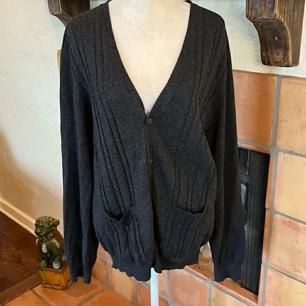 Ben Sherman Charcoal Gray Cotton/Cashmere Cardigan, 2XL!